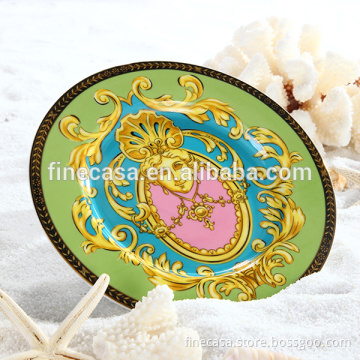 7.5 Inches Luxury Fine Hyper White Porcelain Gold Rim Plate of Sea Goddness